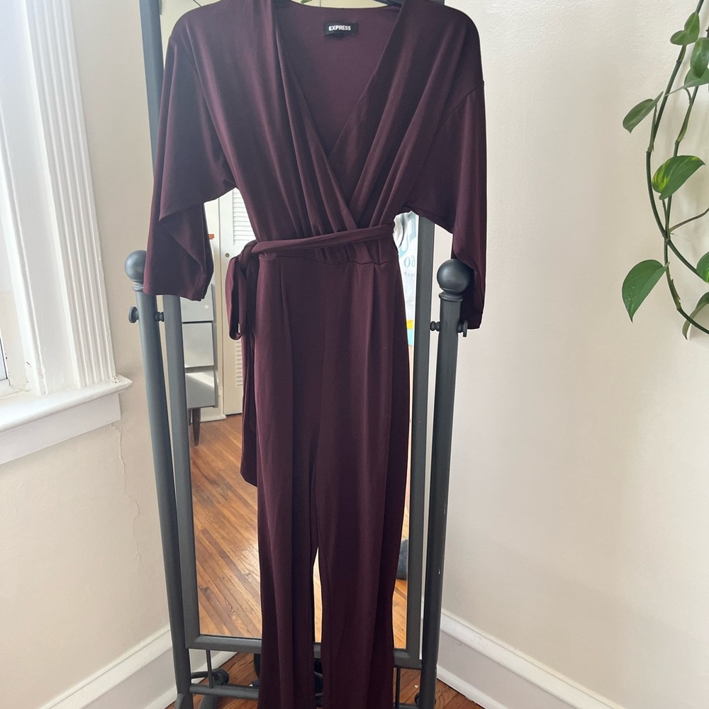 Express Maroon V-Neck Jumpsuit
